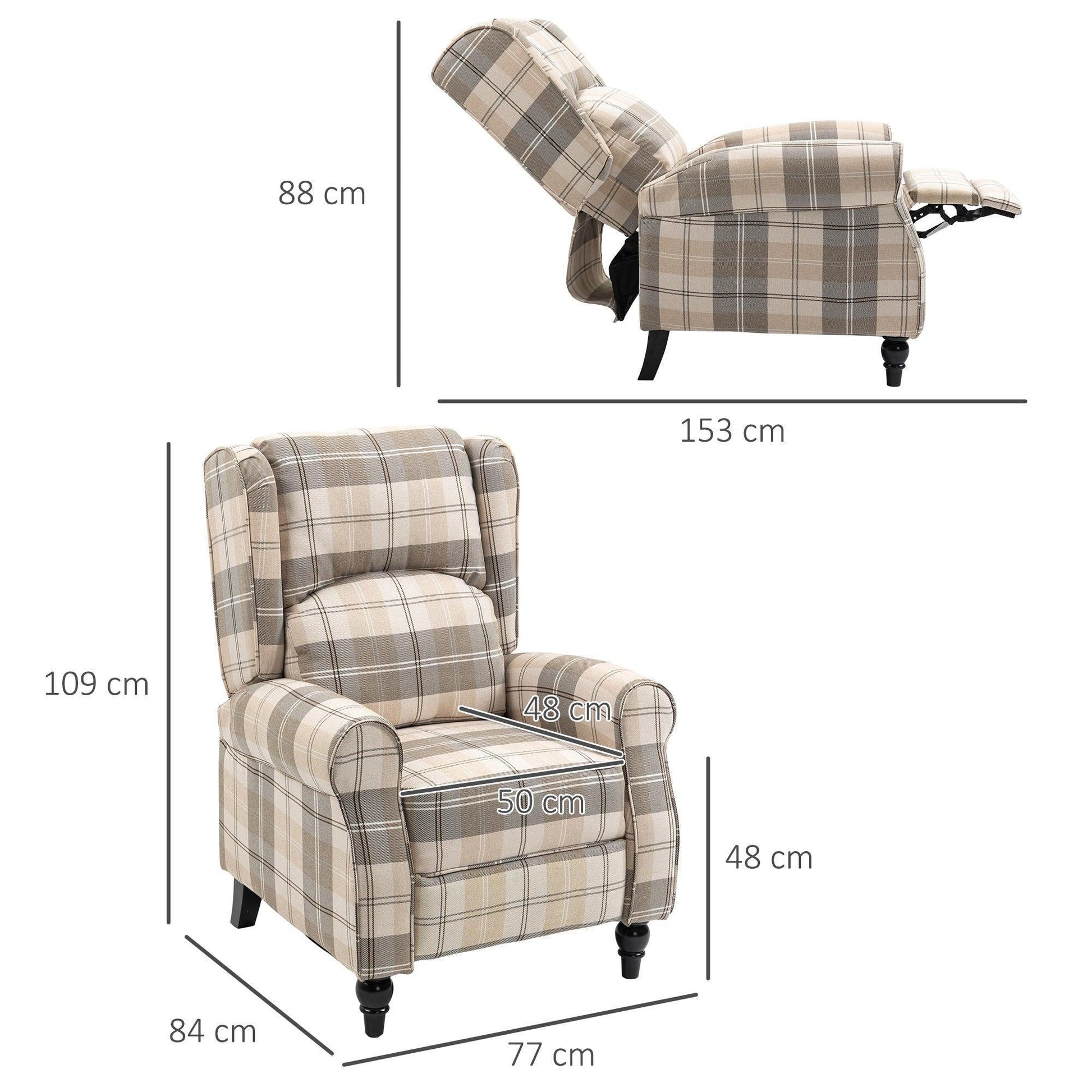 HOMCOM Khaki Recliner Chair with Cushioned Seat - ALL4U RETAILER LTD