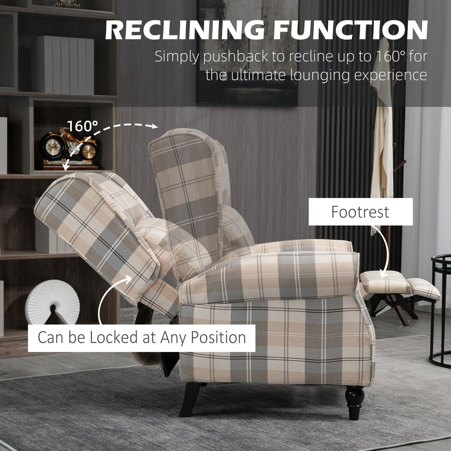 HOMCOM Khaki Recliner Chair with Cushioned Seat - ALL4U RETAILER LTD