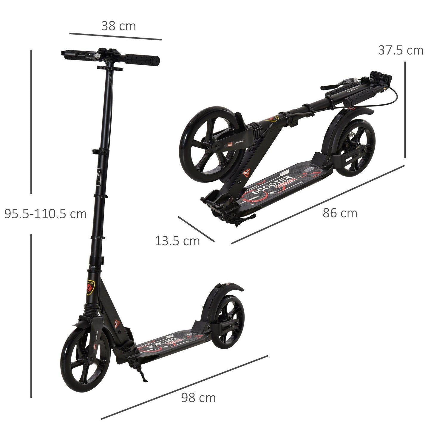 HOMCOM Kick Scooter - Adjustable for Teens 14+ years - ALL4U RETAILER LTD