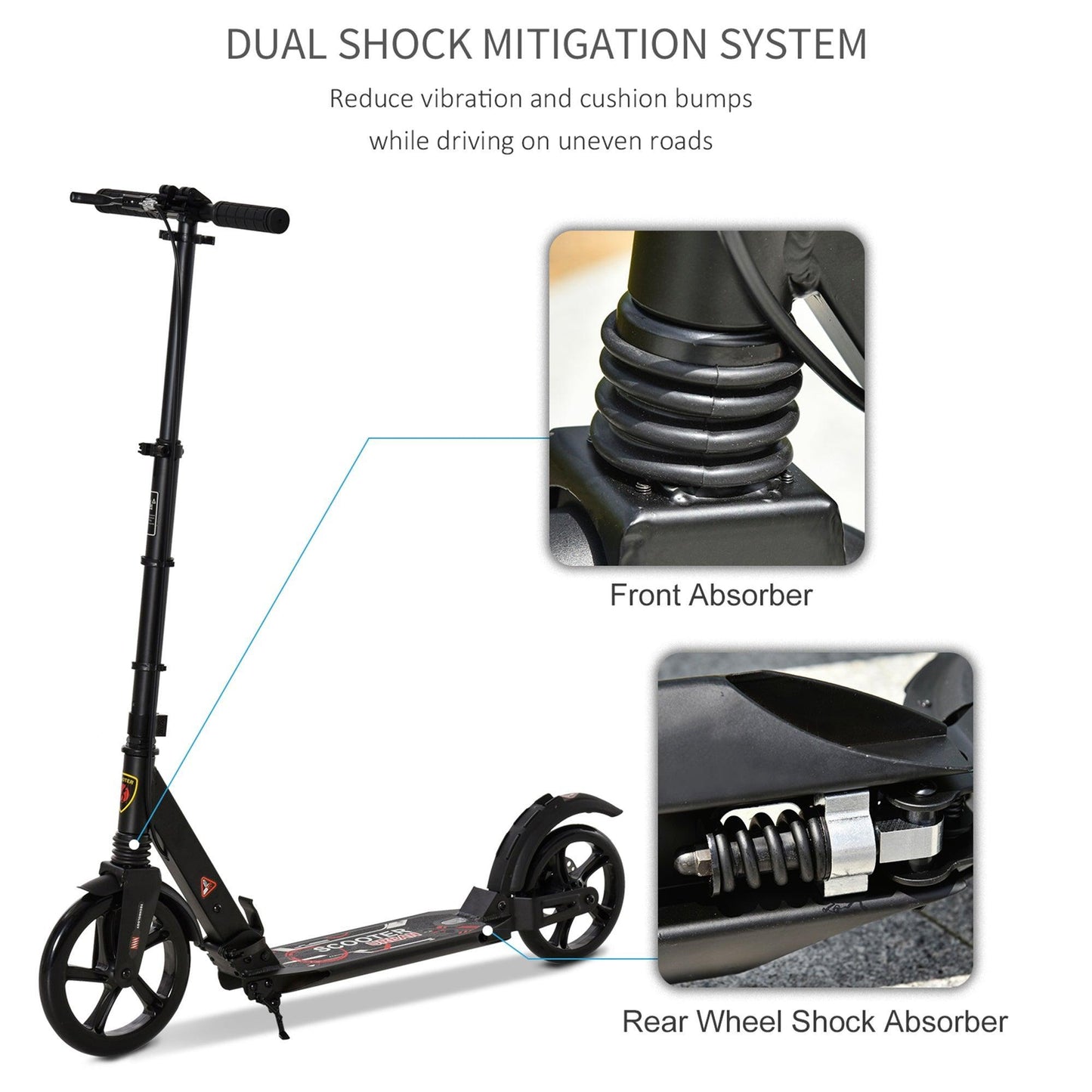 HOMCOM Kick Scooter - Adjustable for Teens 14+ years - ALL4U RETAILER LTD