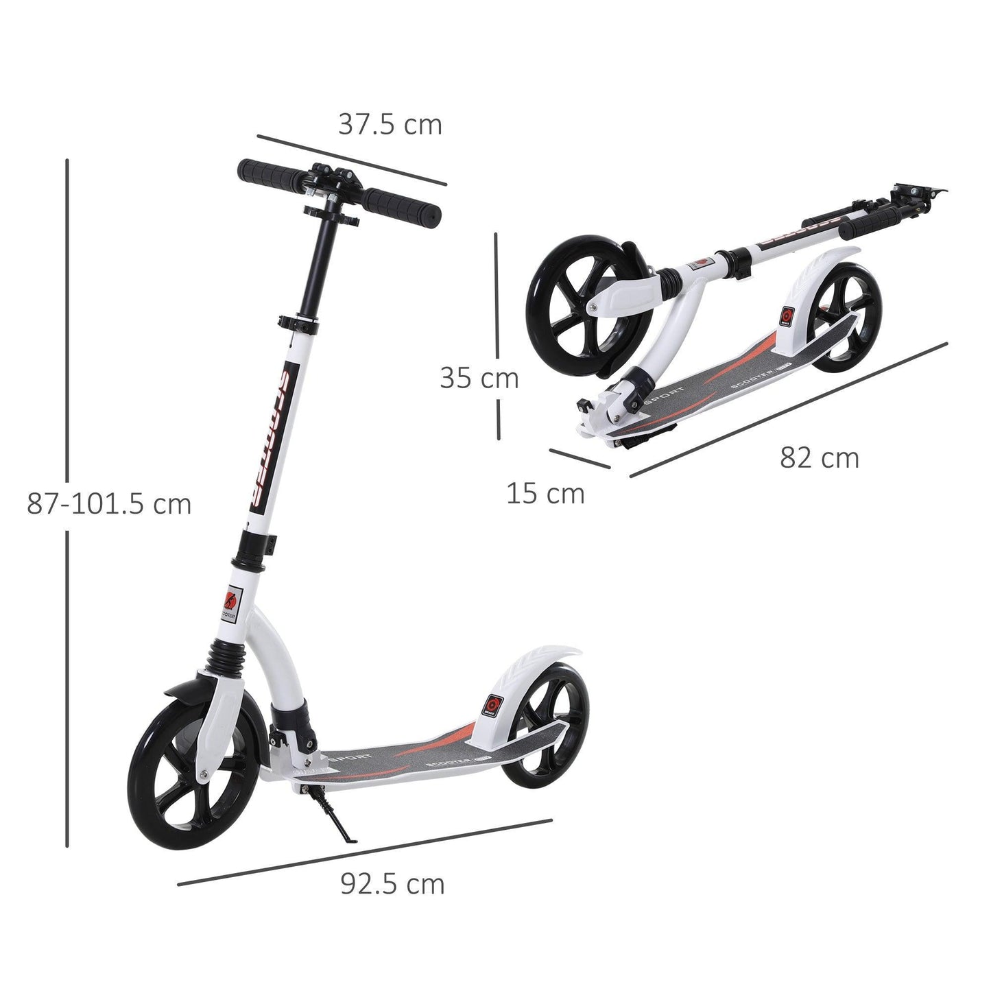 HOMCOM Kick Scooter - Foldable, Adjustable Height, White - ALL4U RETAILER LTD