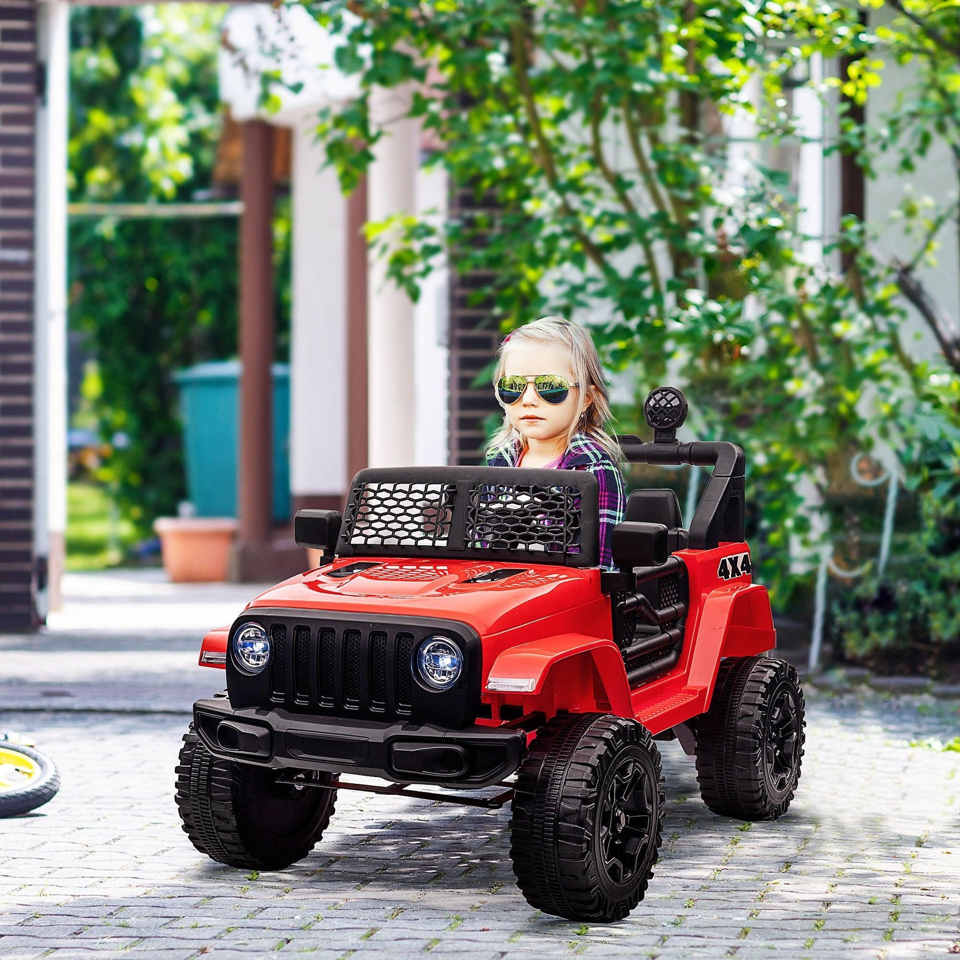 HOMCOM Kids 12V Ride-On Car: Off-road Toy with Remote, Lights (Red) - ALL4U RETAILER LTD