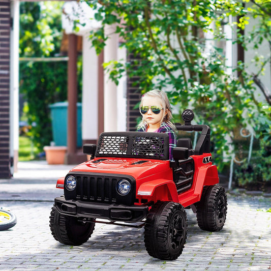 HOMCOM Kids 12V Ride-On Car: Off-road Toy with Remote, Lights (Red) - ALL4U RETAILER LTD