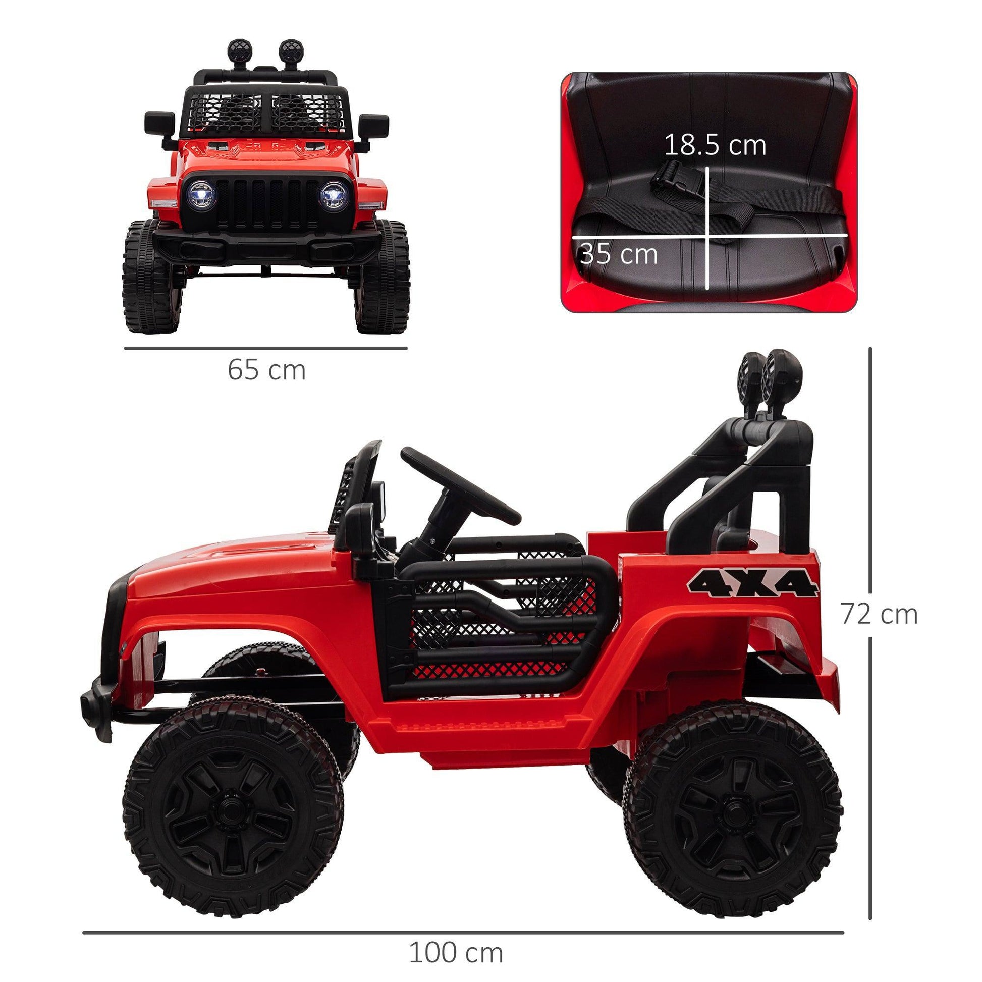 HOMCOM Kids 12V Ride-On Car: Off-road Toy with Remote, Lights (Red) - ALL4U RETAILER LTD