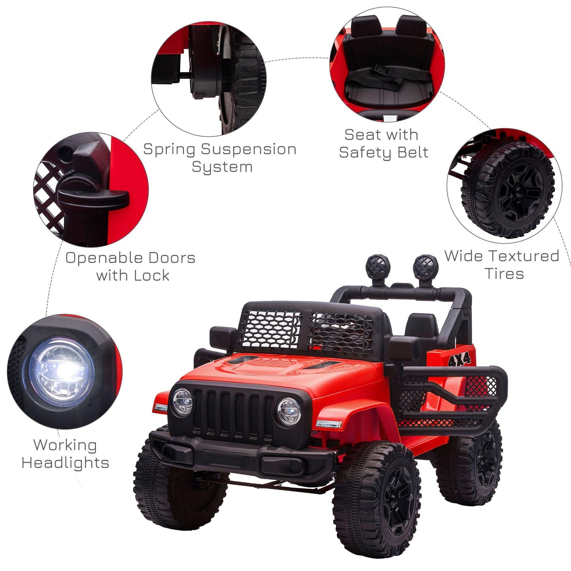 HOMCOM Kids 12V Ride-On Car: Off-road Toy with Remote, Lights (Red) - ALL4U RETAILER LTD