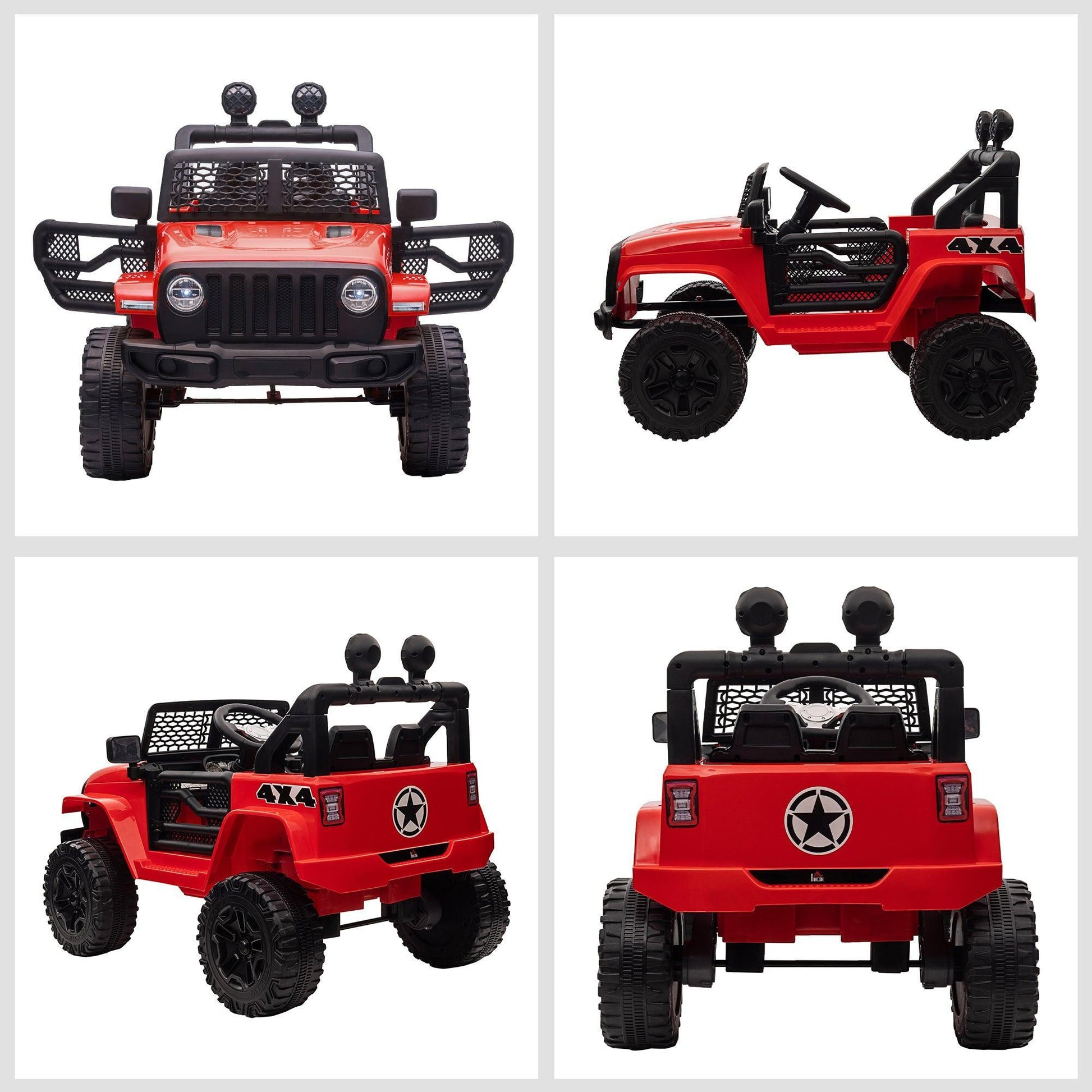 HOMCOM Kids 12V Ride-On Car: Off-road Toy with Remote, Lights (Red) - ALL4U RETAILER LTD