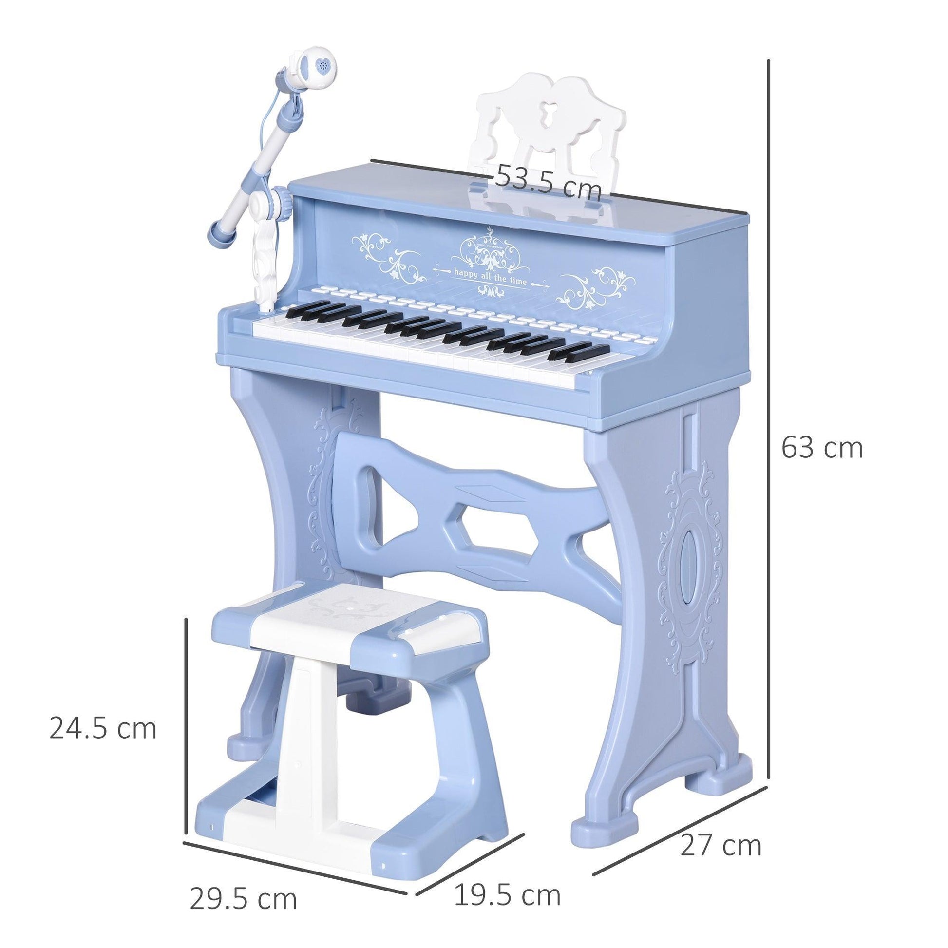 HOMCOM Kids 37-Key Electronic Keyboard Set with Stool, Blue - ALL4U RETAILER LTD