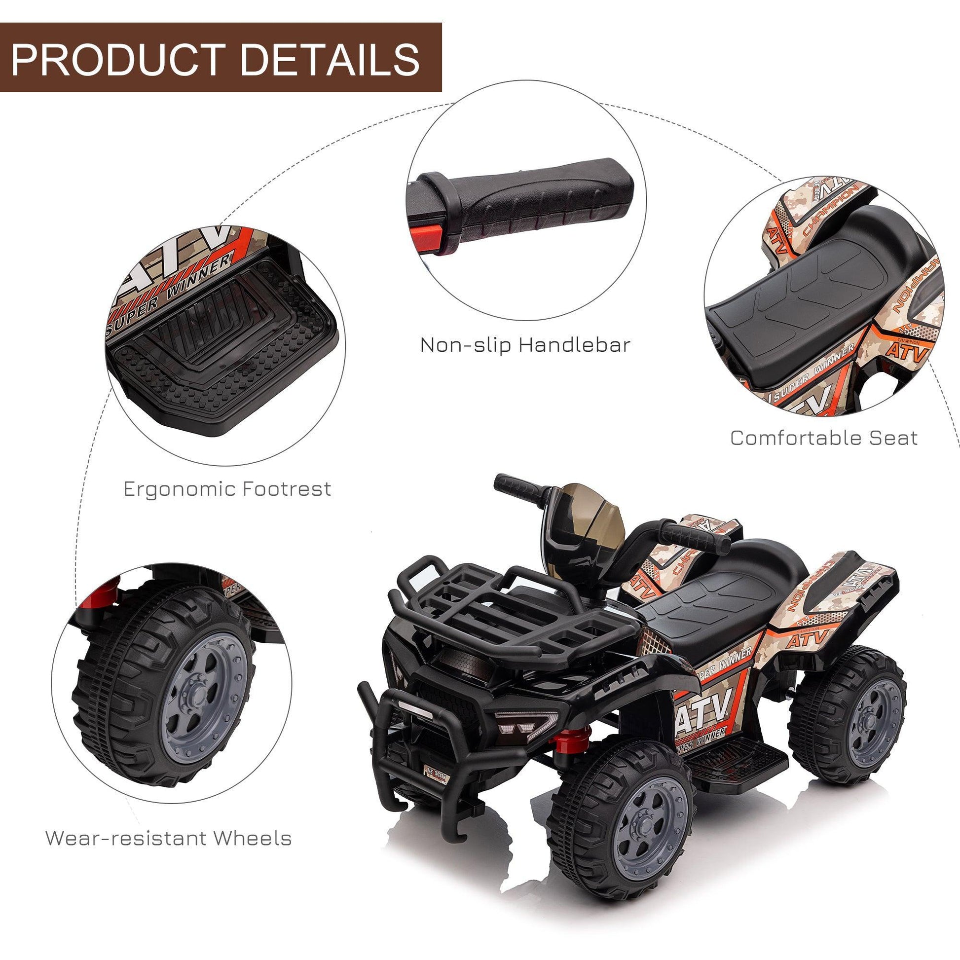 HOMCOM Kids ATV Car, 6V Battery Powered, 18-36 Months, Black - ALL4U RETAILER LTD