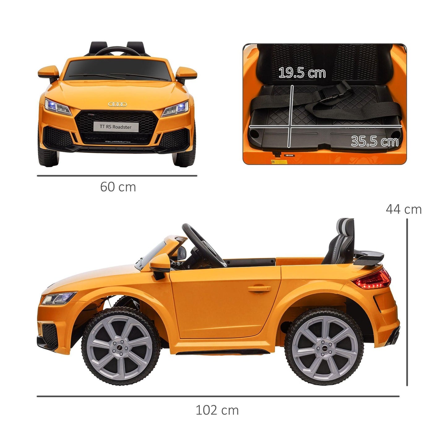 HOMCOM Kids Audi TT RS 12V Ride-On Car: Remote, Suspension - Yellow - ALL4U RETAILER LTD