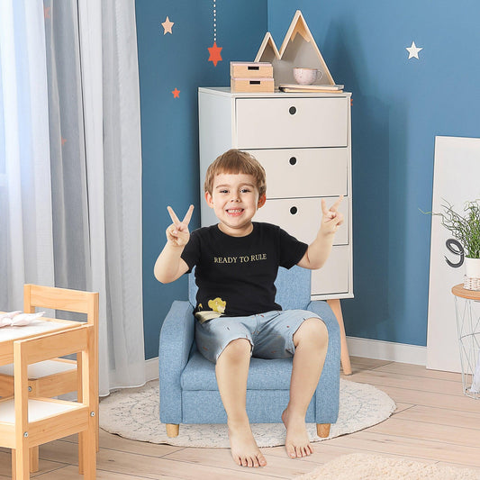 HOMCOM Kids Blue Armchair with Wood Frame and High Back - ALL4U RETAILER LTD