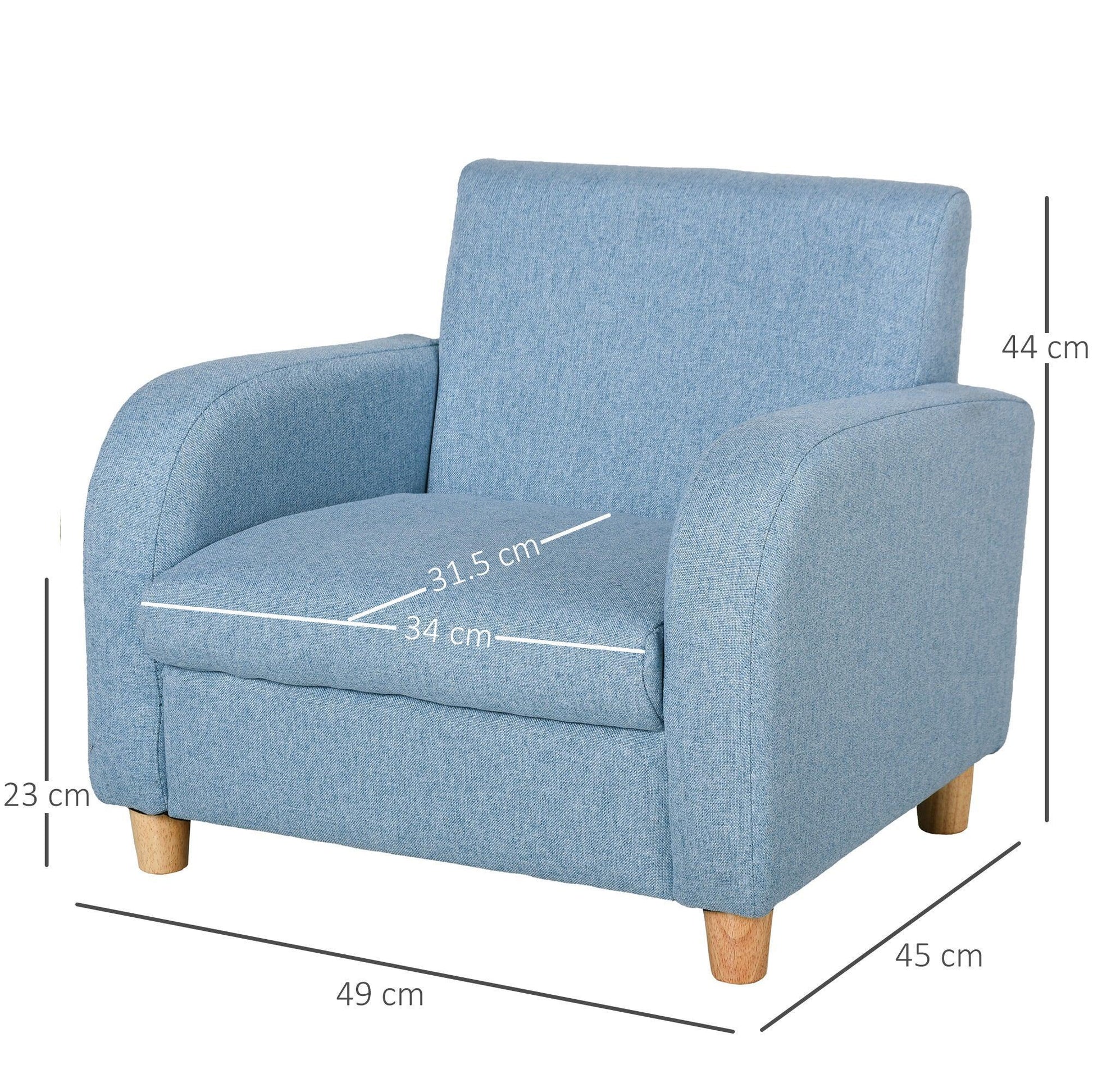 HOMCOM Kids Blue Armchair with Wood Frame and High Back - ALL4U RETAILER LTD