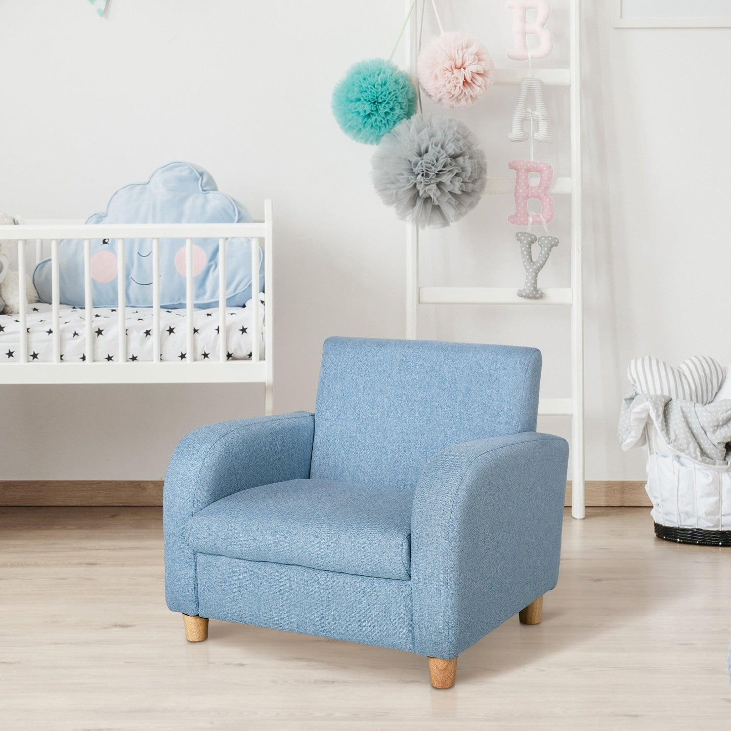 HOMCOM Kids Blue Armchair with Wood Frame and High Back - ALL4U RETAILER LTD