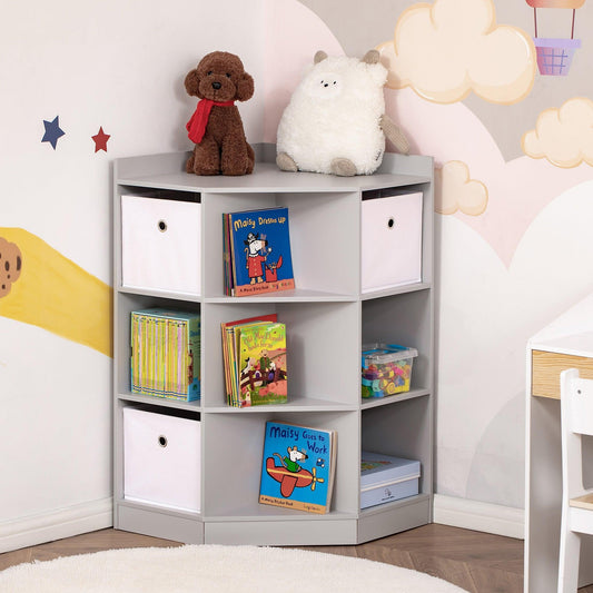 HOMCOM Kids Corner Toy Storage Organiser with Drawers, Grey - ALL4U RETAILER LTD