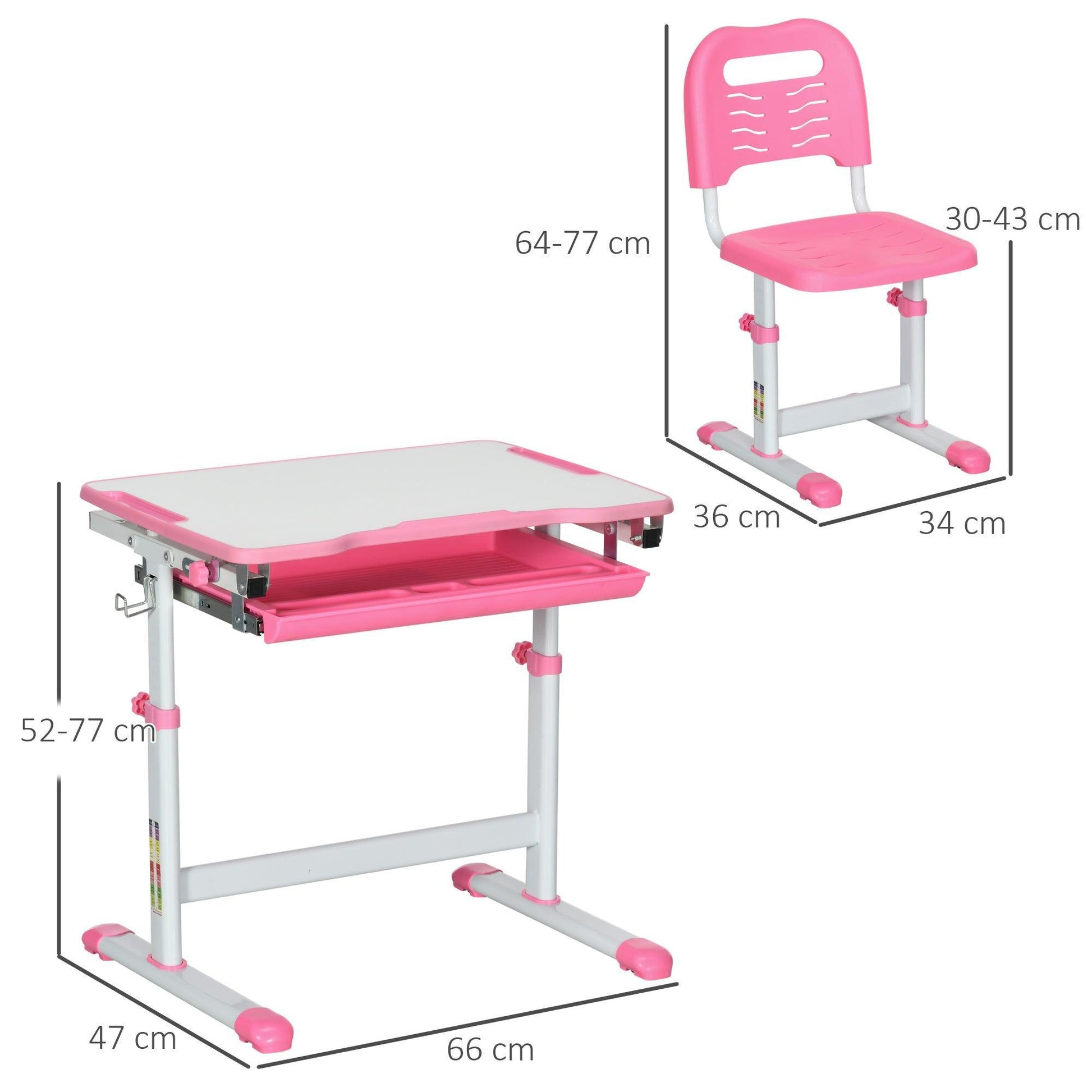 HOMCOM Kids Desk Chair Set - Adjustable Writing Table - Pink - ALL4U RETAILER LTD