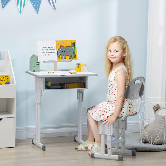 HOMCOM Kids Desk Set with Storage - Grey - ALL4U RETAILER LTD