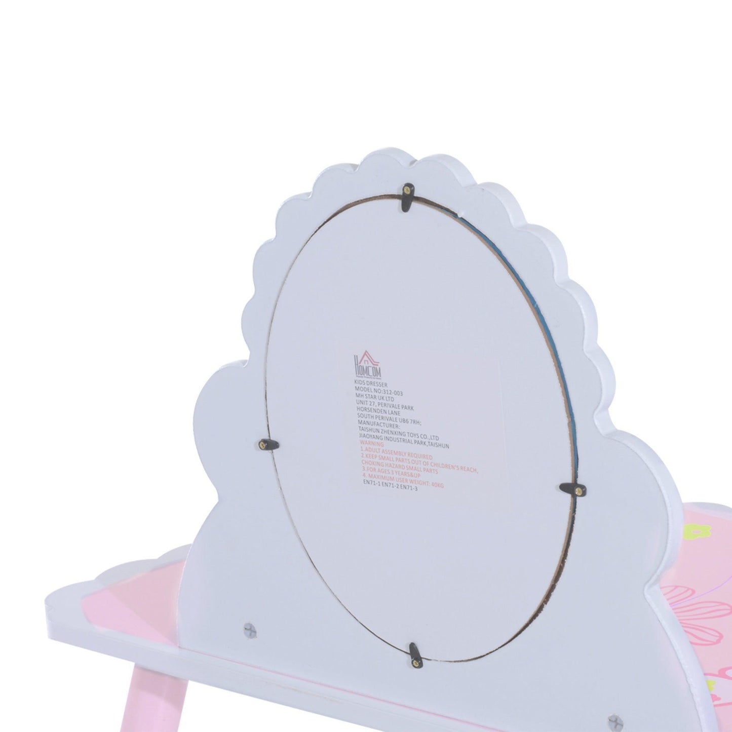 HOMCOM Kids Dressing Table Set with Mirror and Stool - ALL4U RETAILER LTD