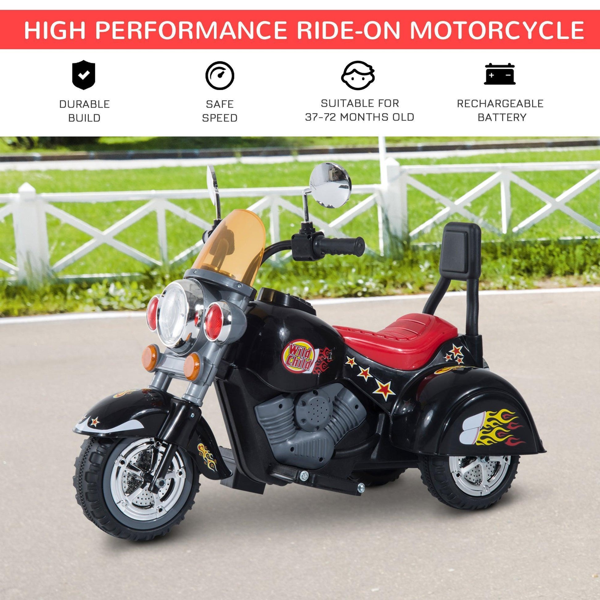 HOMCOM Kids Electric Motorbike - 6V, Lights, Black - ALL4U RETAILER LTD