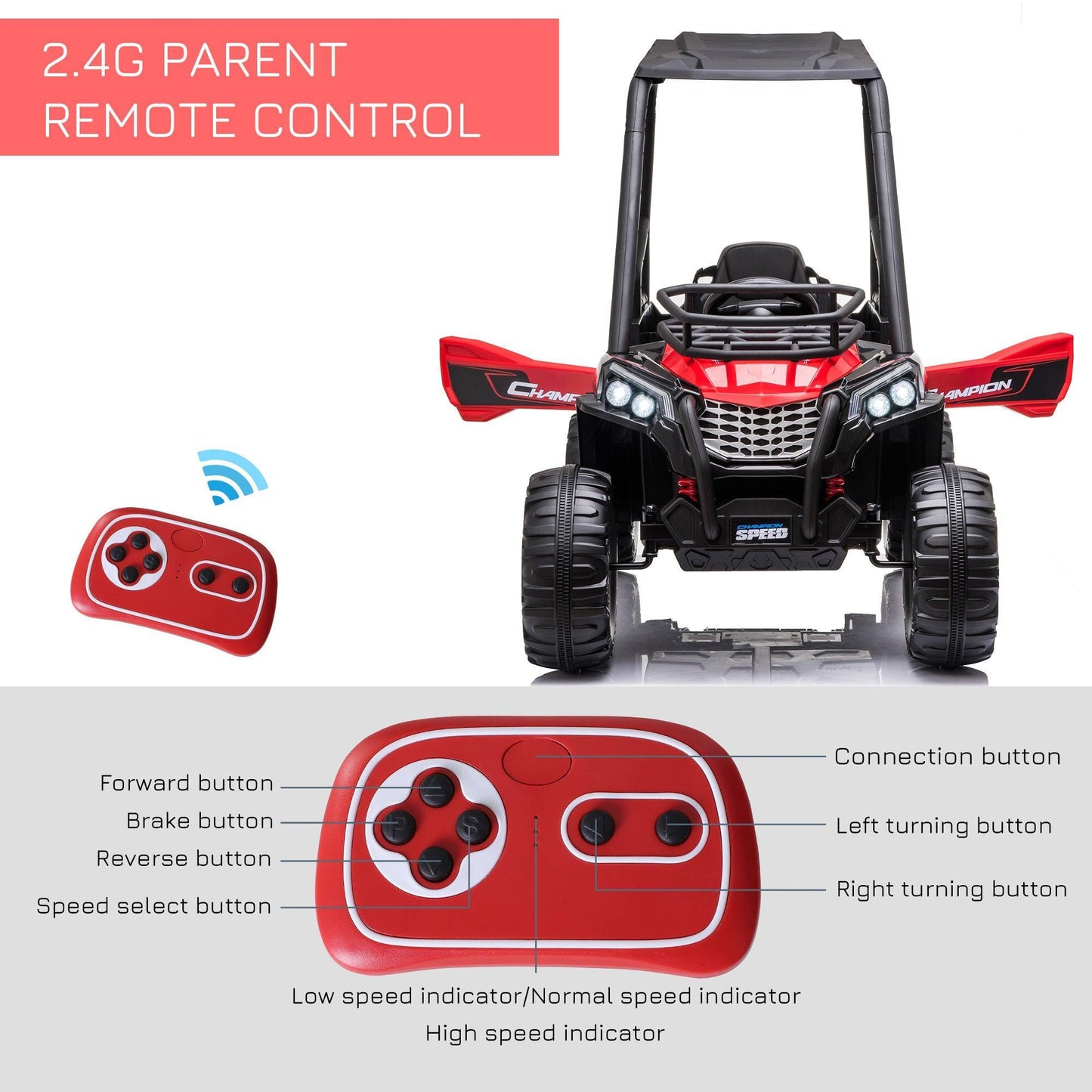 HOMCOM Kids Electric Ride On Car - 12V UTV Off-road Toy - ALL4U RETAILER LTD