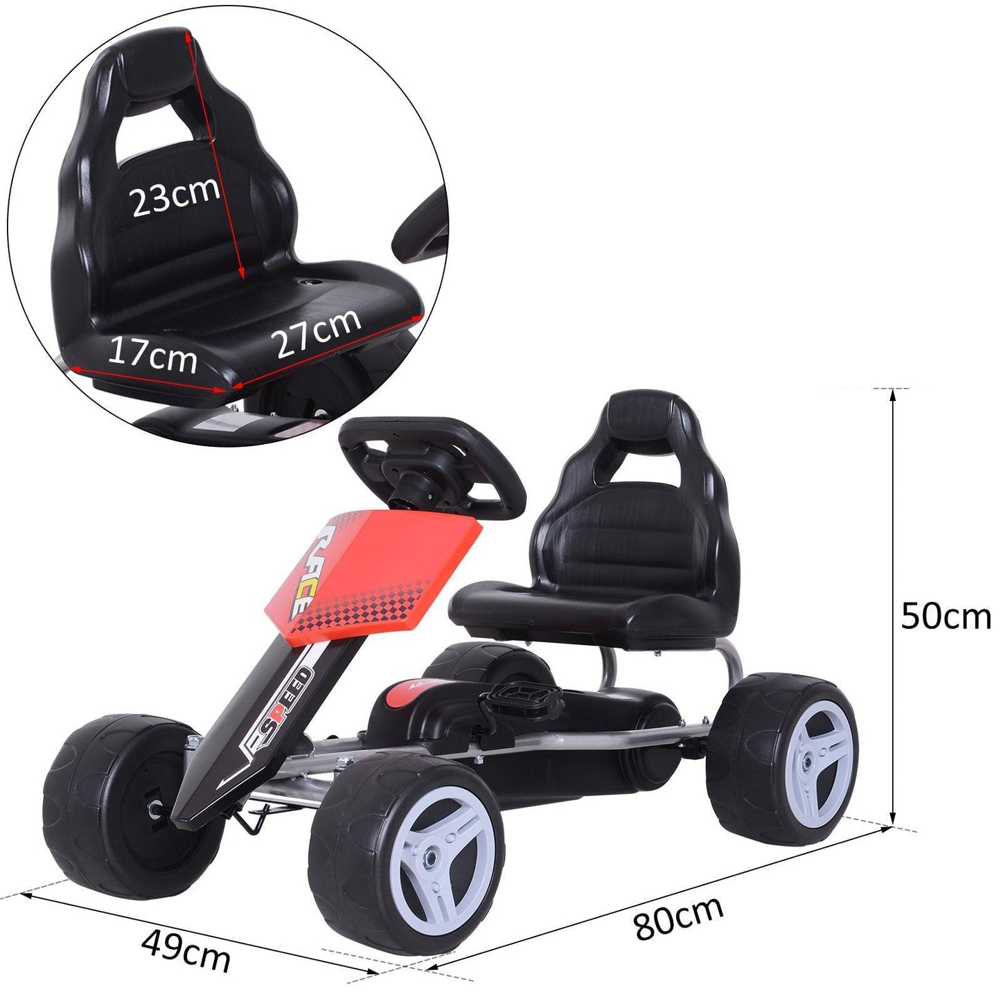 HOMCOM Kids Go Kart, 80x49x50 cm - Red/Black - ALL4U RETAILER LTD