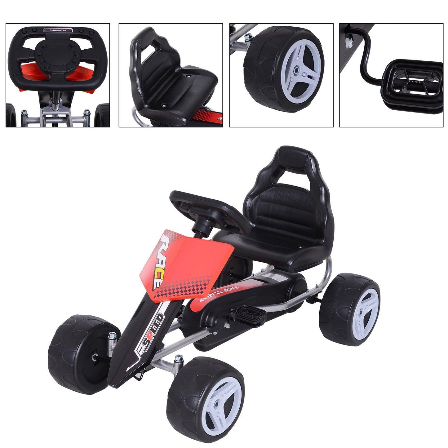 HOMCOM Kids Go Kart, 80x49x50 cm - Red/Black - ALL4U RETAILER LTD