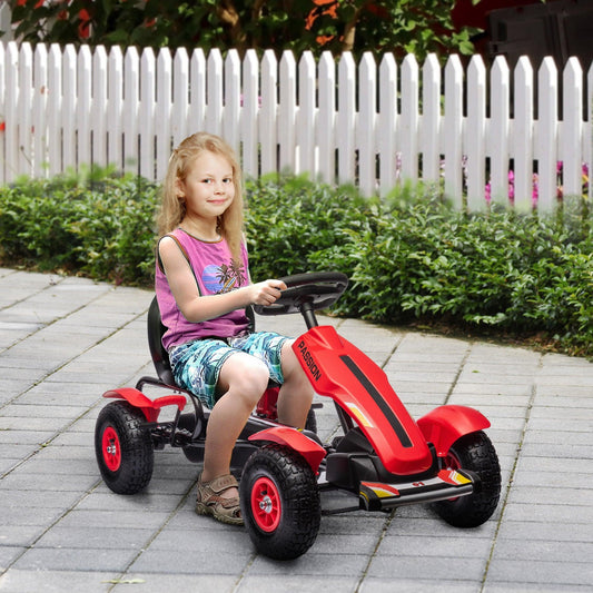 HOMCOM Kids Go Kart - Adjustable Seat, Handbrake, Ages 5-12 - Red - ALL4U RETAILER LTD