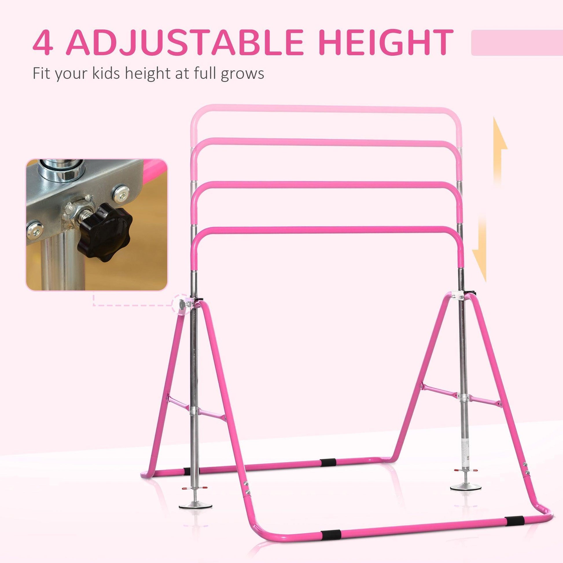 HOMCOM Kids Gymnastics Bar, Adjustable Height, Folding Design - ALL4U RETAILER LTD