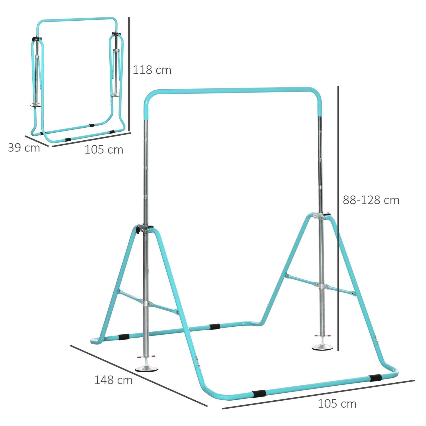 HOMCOM Kids Gymnastics Bar, Foldable, Adjustable Height - Green - ALL4U RETAILER LTD