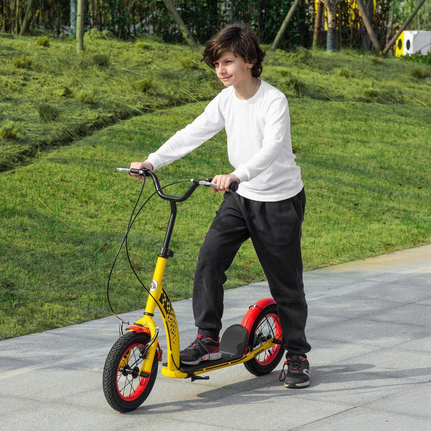 HOMCOM Kids Kick Scooter, Adjustable Height, 12 Wheels,Yellow - ALL4U RETAILER LTD