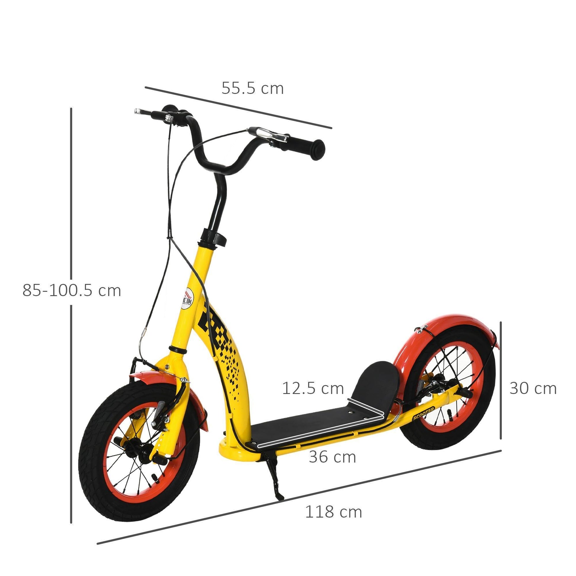 HOMCOM Kids Kick Scooter, Adjustable Height, 12 Wheels,Yellow - ALL4U RETAILER LTD