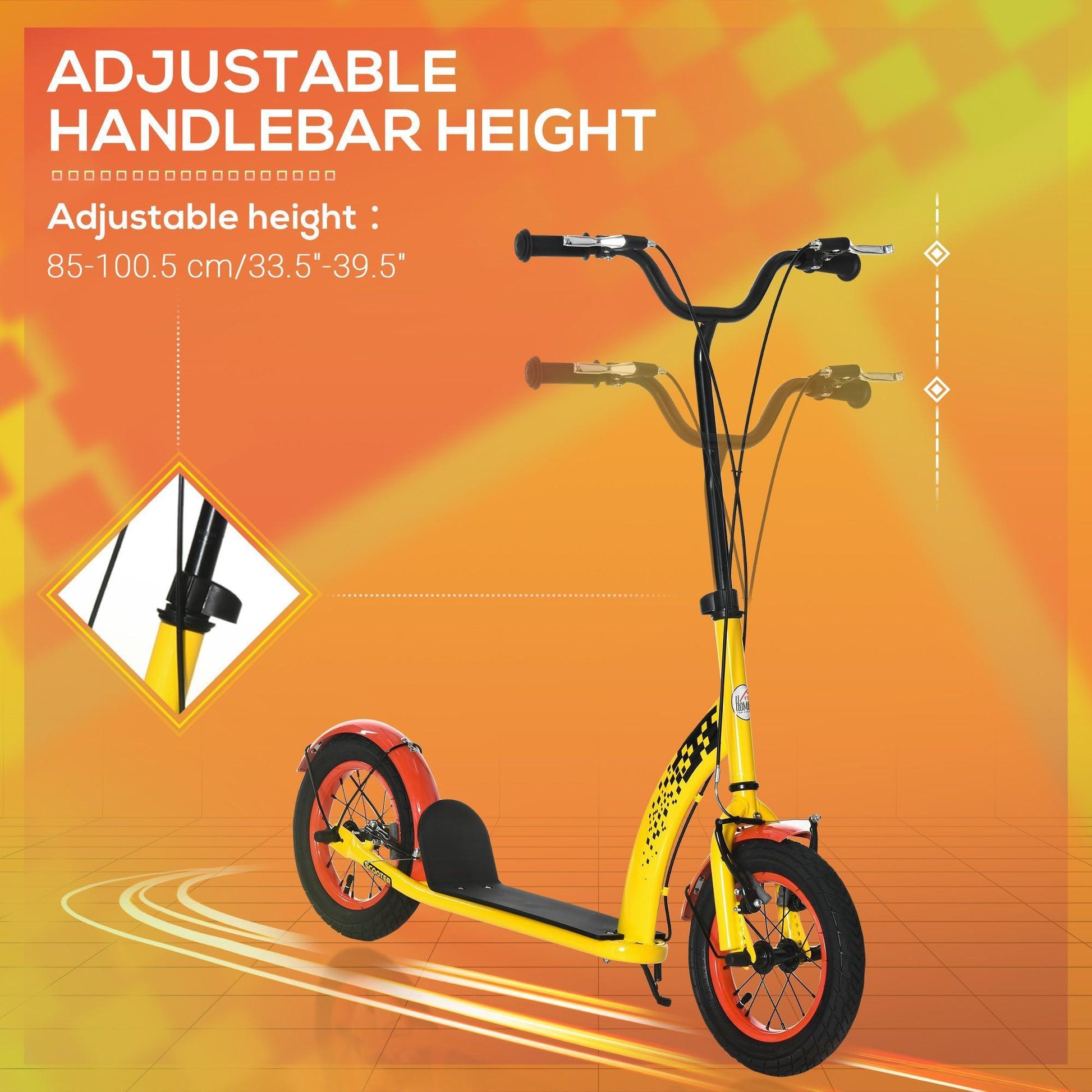 HOMCOM Kids Kick Scooter, Adjustable Height, 12 Wheels,Yellow - ALL4U RETAILER LTD