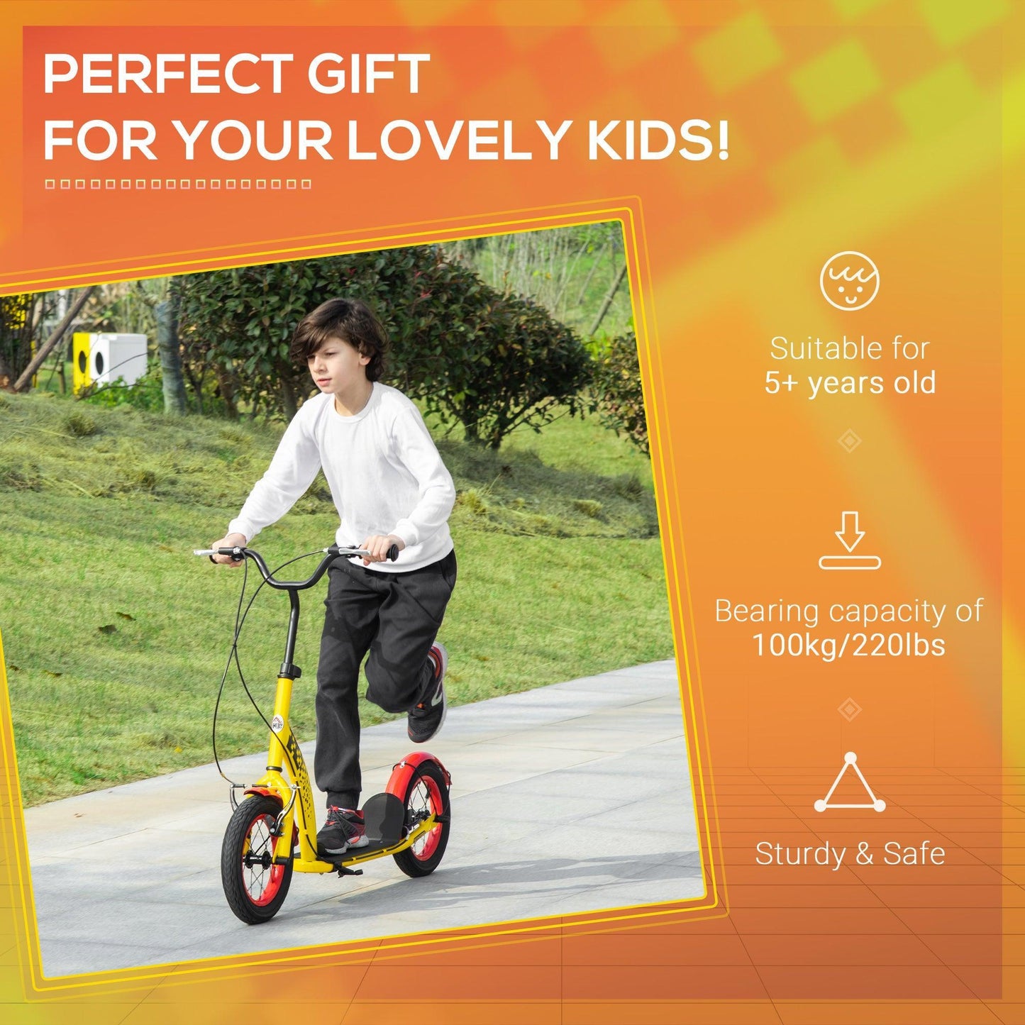 HOMCOM Kids Kick Scooter, Adjustable Height, 12 Wheels,Yellow - ALL4U RETAILER LTD