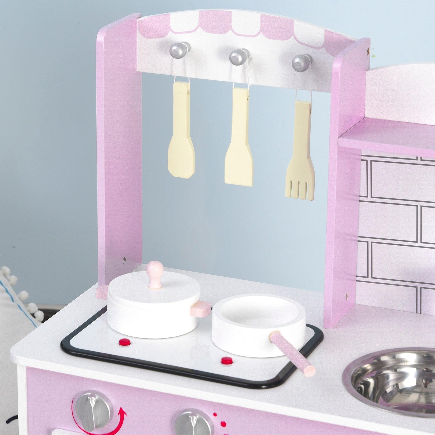 HOMCOM Kids Pretend Kitchen Set with Utensils and Storage - ALL4U RETAILER LTD