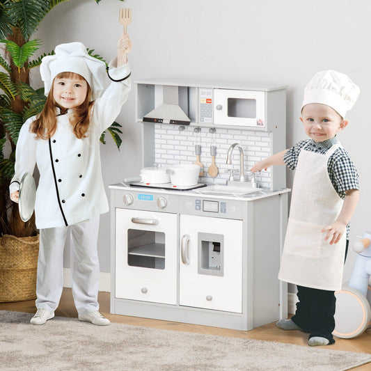 HOMCOM Kids Kitchen Set: Fun Pretend Toy with Lights & Sounds - ALL4U RETAILER LTD