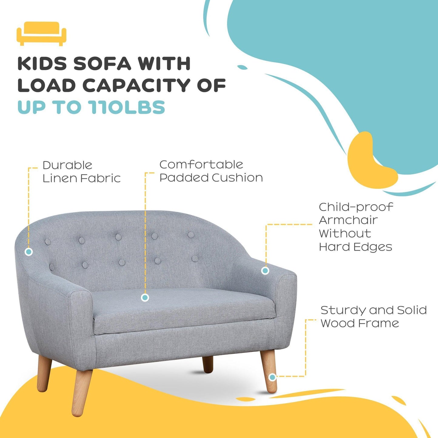 HOMCOM Kids Mini Sofa Chair, Grey - ALL4U RETAILER LTD