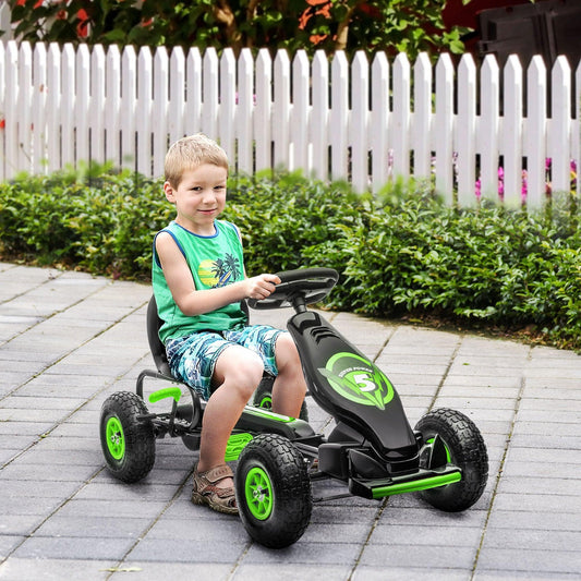 HOMCOM Kids Pedal Go Kart, Adjustable Seat, Handbrake, Green - ALL4U RETAILER LTD
