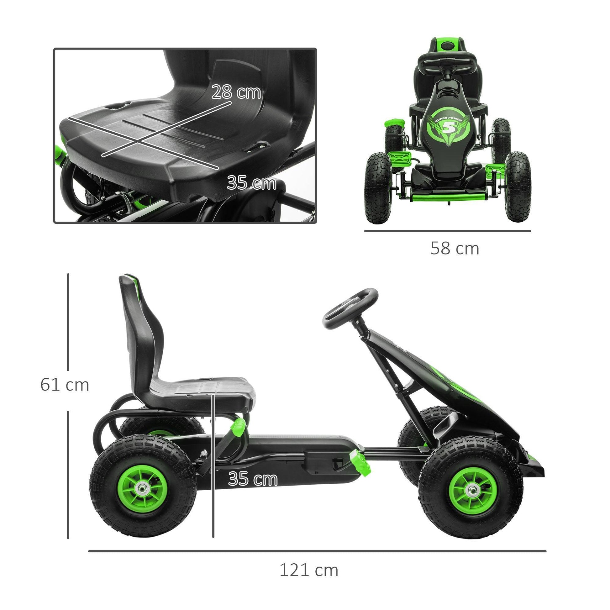 HOMCOM Kids Pedal Go Kart, Adjustable Seat, Handbrake, Green - ALL4U RETAILER LTD