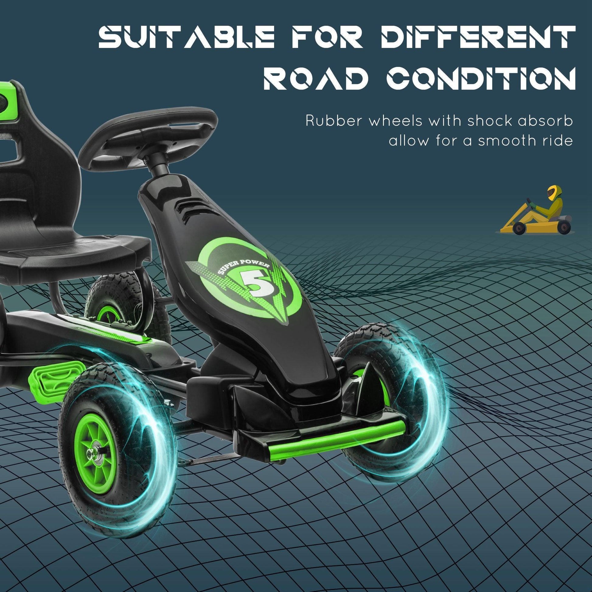 HOMCOM Kids Pedal Go Kart, Adjustable Seat, Handbrake, Green - ALL4U RETAILER LTD