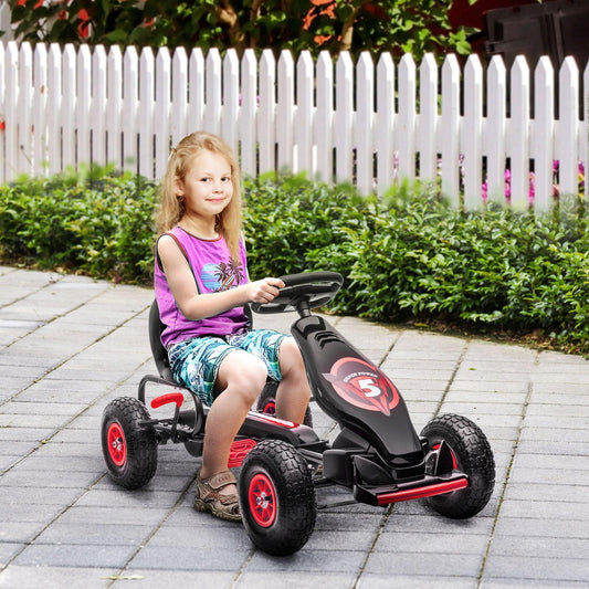 HOMCOM Kids Pedal Go Kart, Adjustable Seat, Inflatable Tyres, (Red) - ALL4U RETAILER LTD
