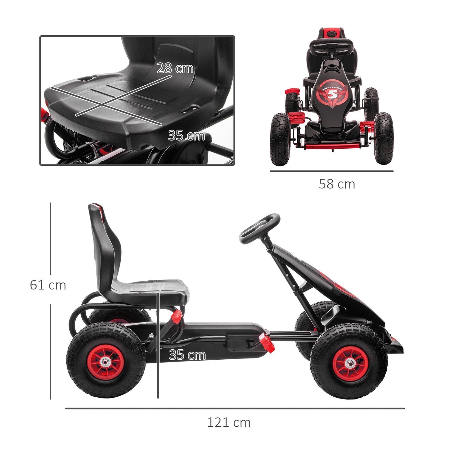 HOMCOM Kids Pedal Go Kart, Adjustable Seat, Inflatable Tyres, (Red) - ALL4U RETAILER LTD