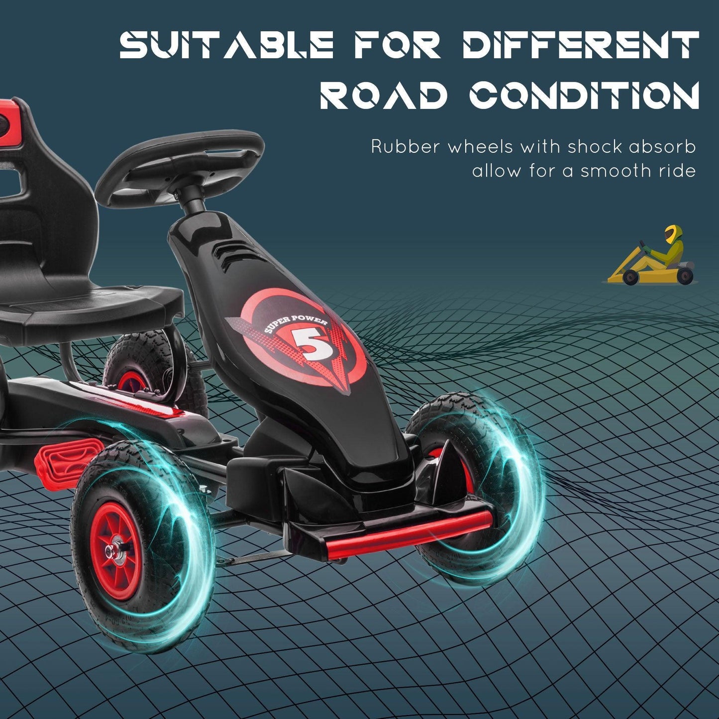 HOMCOM Kids Pedal Go Kart, Adjustable Seat, Inflatable Tyres, (Red) - ALL4U RETAILER LTD