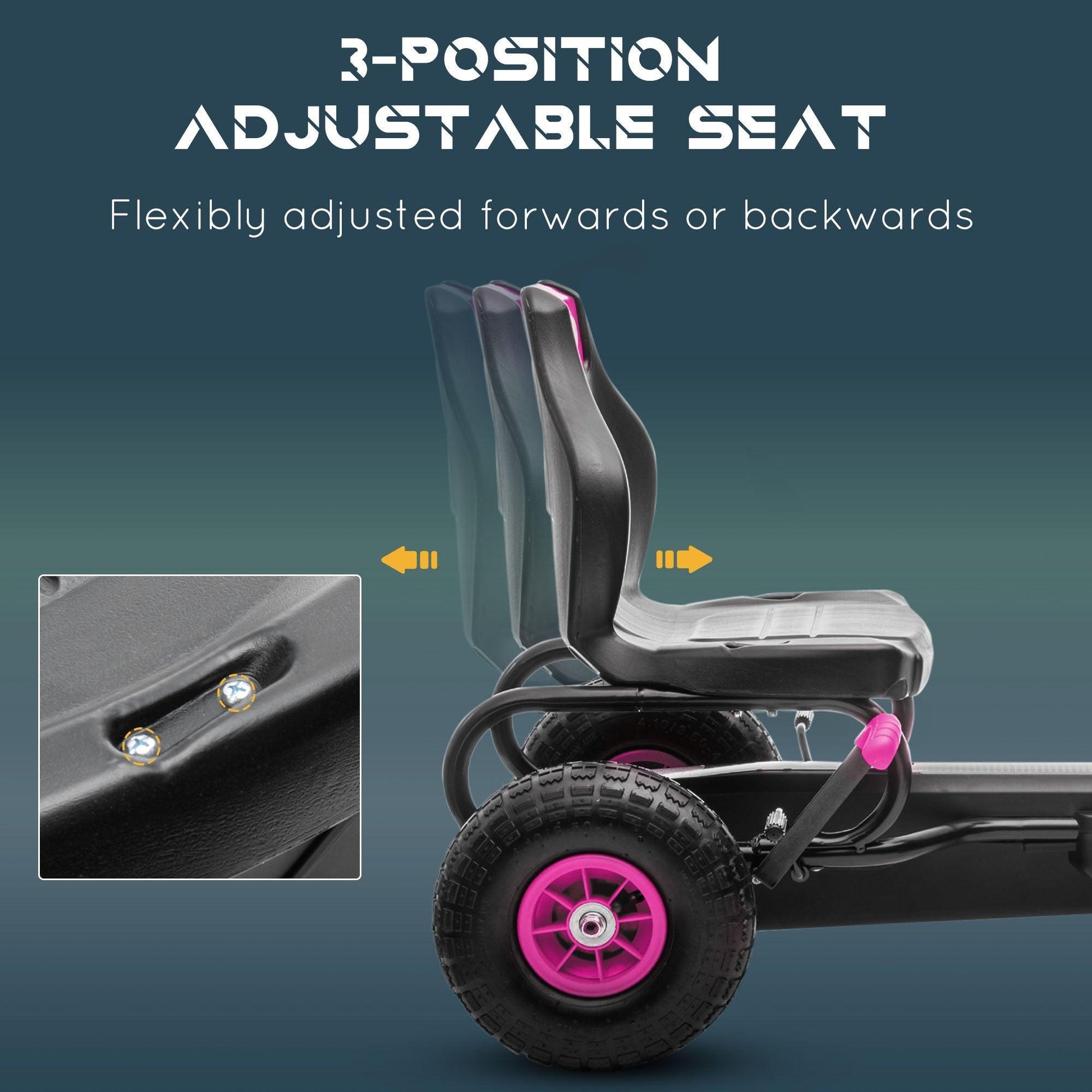 HOMCOM Kids Pedal Go Kart, Adjustable Seat, Pink - ALL4U RETAILER LTD