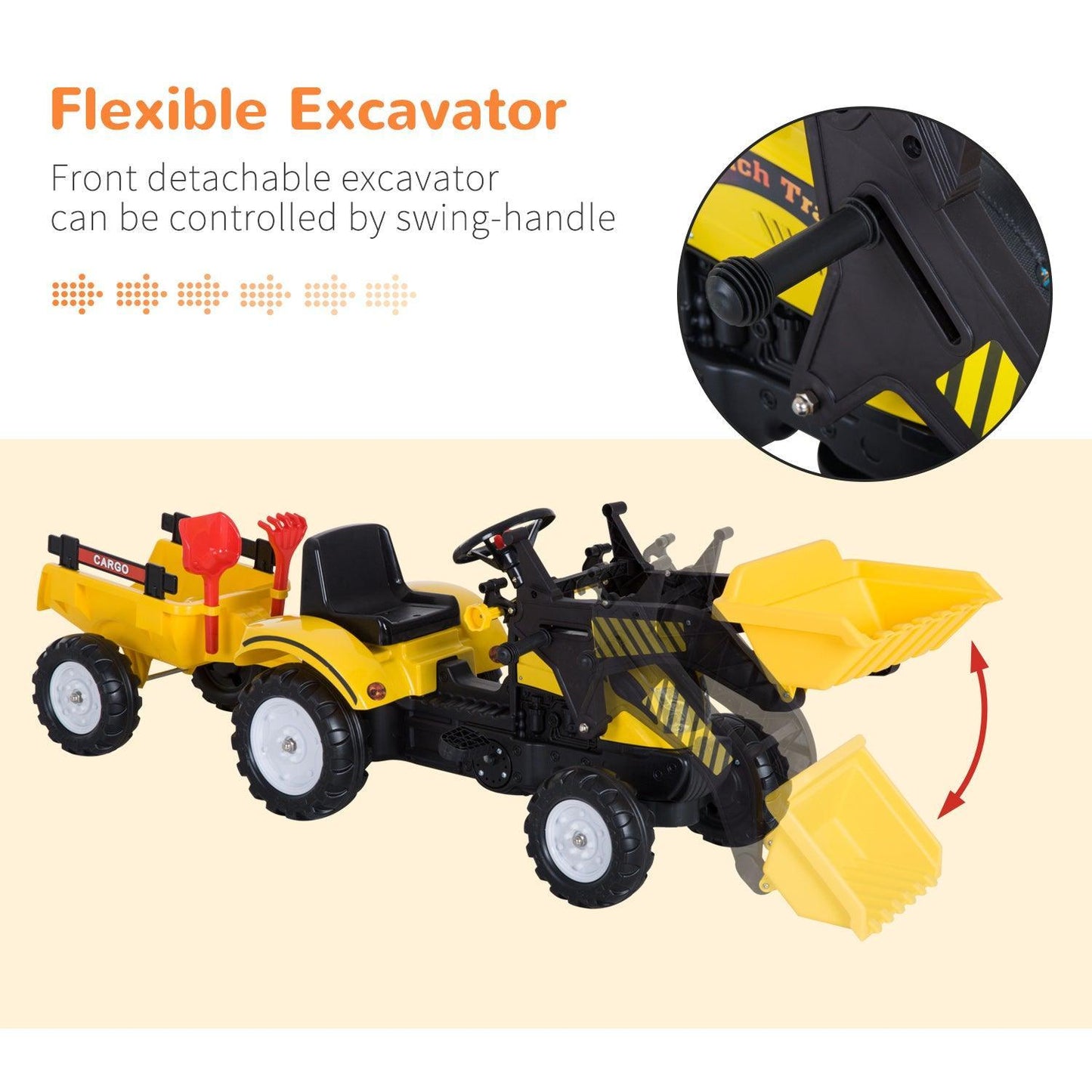 HOMCOM Kids Pedal Go Kart Excavator - Yellow - ALL4U RETAILER LTD