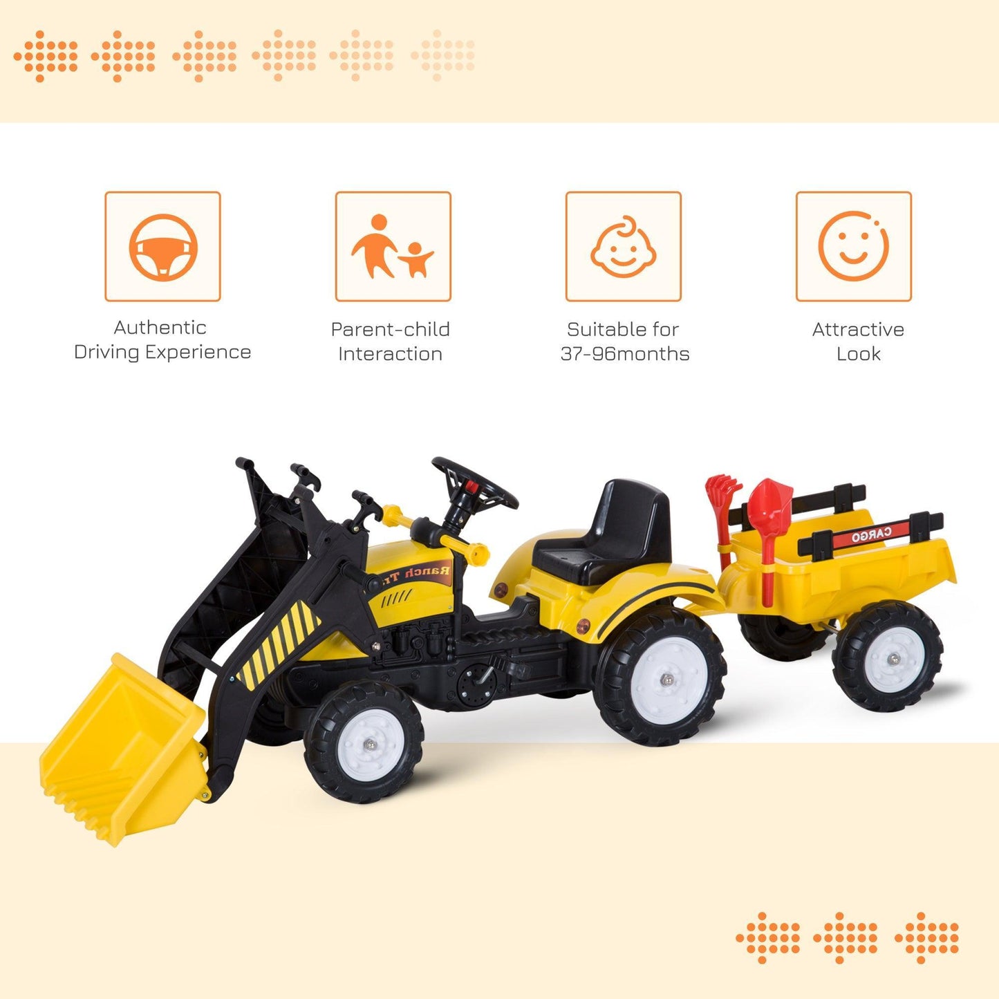 HOMCOM Kids Pedal Go Kart Excavator - Yellow - ALL4U RETAILER LTD