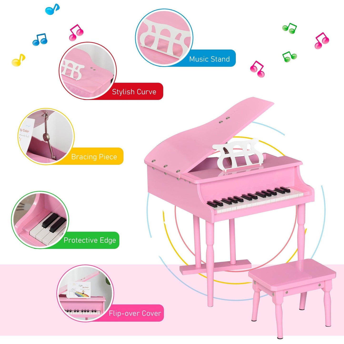 HOMCOM Kids Piano Set - Mini Toy Grand, Pink - ALL4U RETAILER LTD