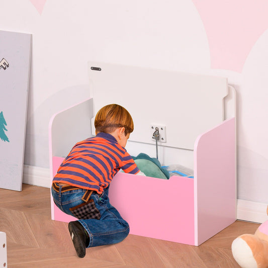 HOMCOM Kids Pink Toy Storage Chair - 2-in-1 Design + Safety Hinges - ALL4U RETAILER LTD
