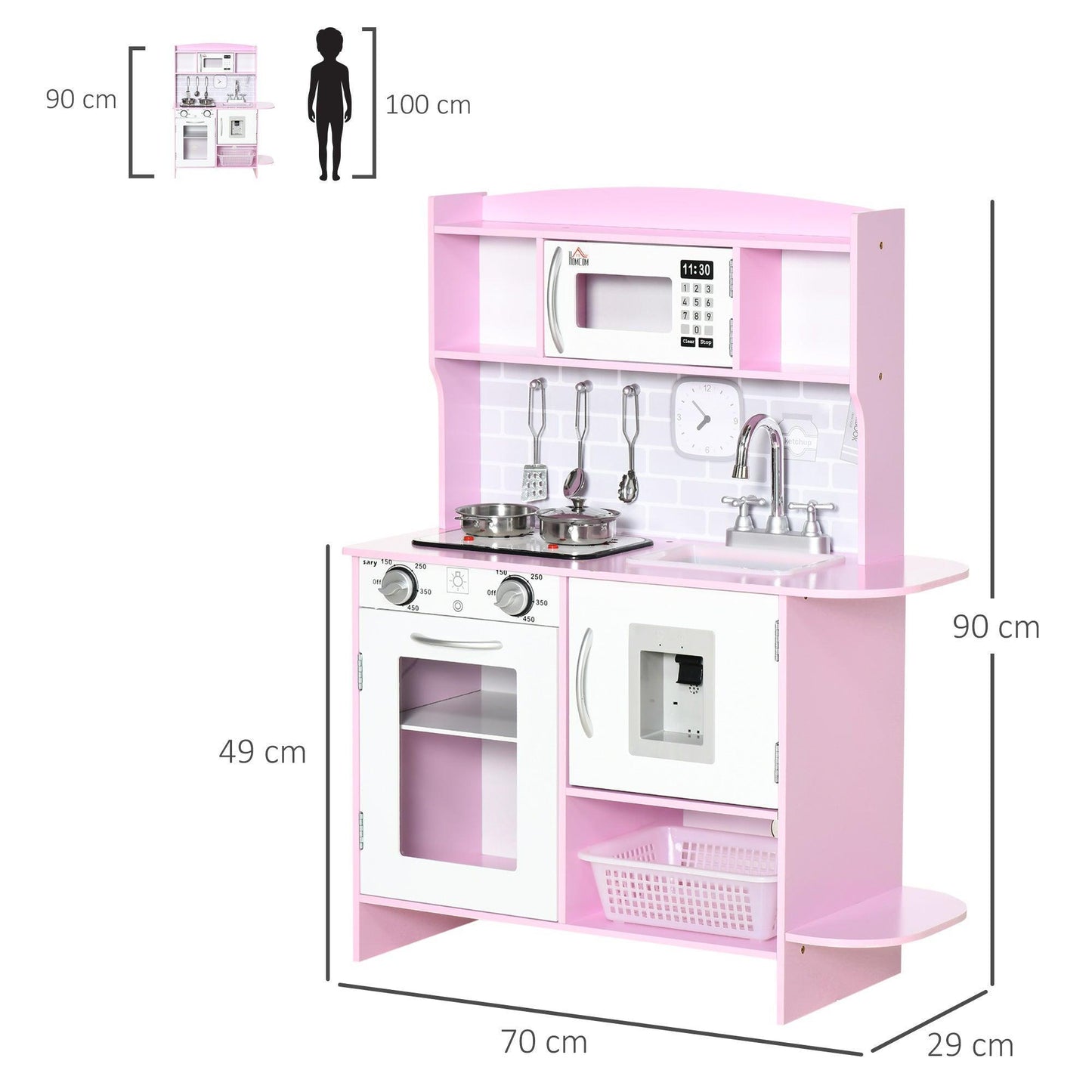 HOMCOM Kids Play Kitchen Set: Pink, Lights, Sounds - ALL4U RETAILER LTD