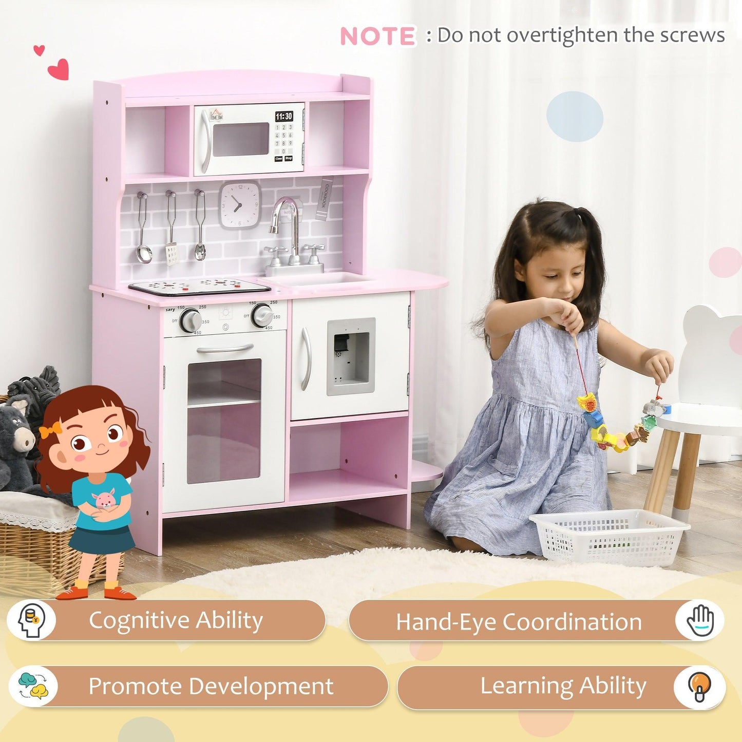 HOMCOM Kids Play Kitchen Set: Pink, Lights, Sounds - ALL4U RETAILER LTD