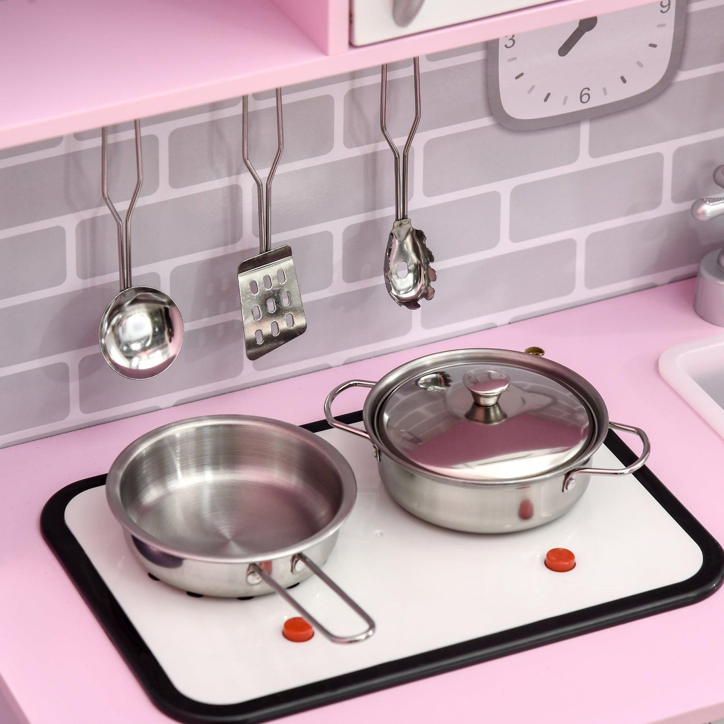 HOMCOM Kids Play Kitchen Set: Pink, Lights, Sounds - ALL4U RETAILER LTD