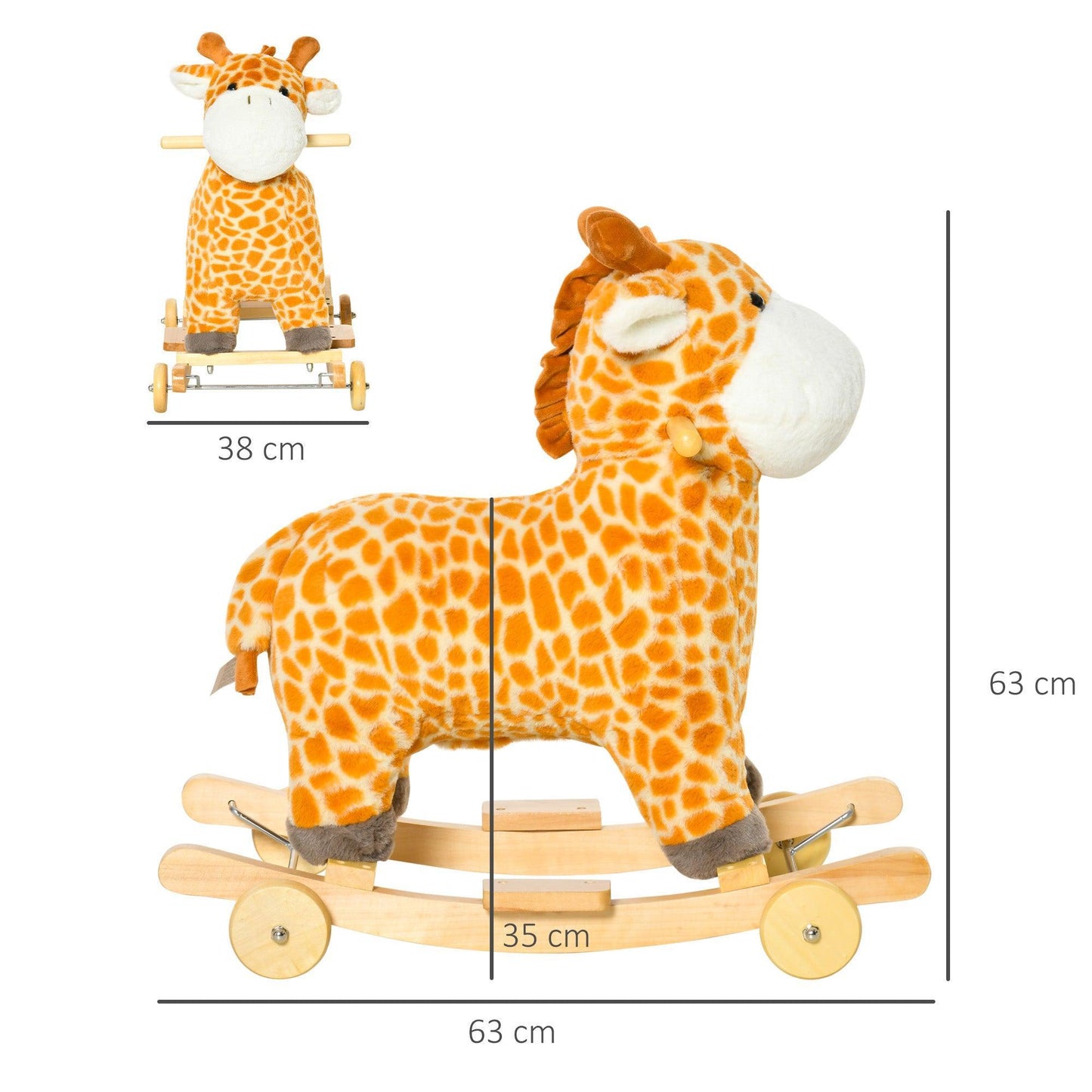 HOMCOM Kids Plush Ride-On Giraffe Toy Rocker with Sound (Yellow) - ALL4U RETAILER LTD