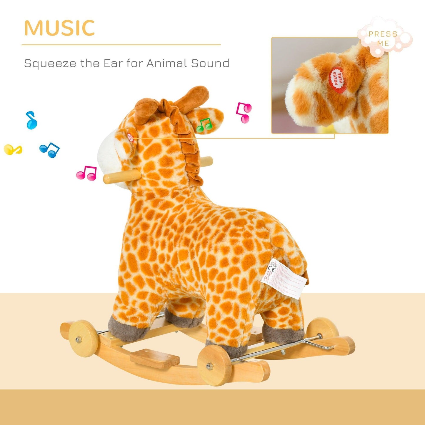 HOMCOM Kids Plush Ride-On Giraffe Toy Rocker with Sound (Yellow) - ALL4U RETAILER LTD